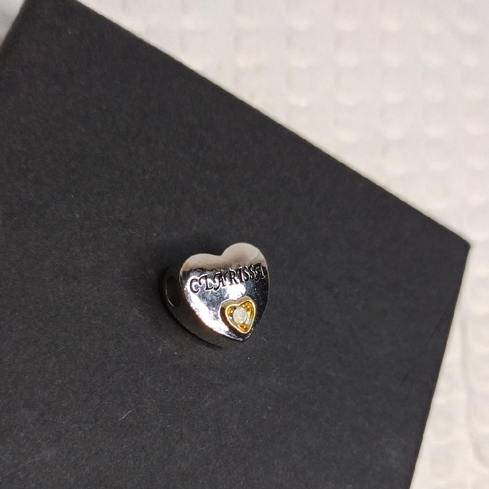 Silver Heart Charm with Gold Accent Name Clarissa